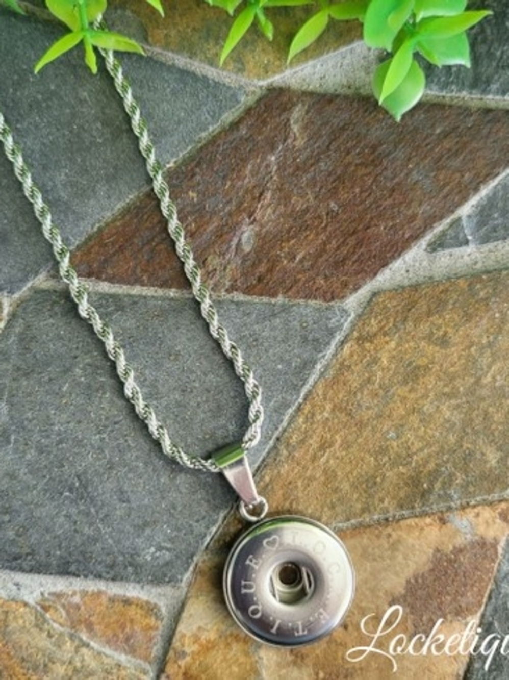 Silver-Tone Rope Chain Necklace with Round Hole-Detail Pendant Steel 316 /20mm